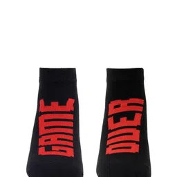 Soxytoes Unisex Black & Red Patterned Pure Combed Cotton Ankle-Length Socks-picture-27