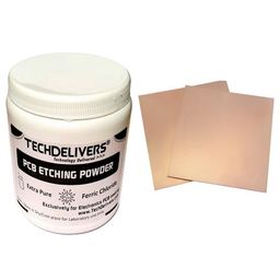 TECHDELIVERS® Ferric Chloride (FeCL3) PCB Etching Powder For PCB Making 200 Grams | 2Pcs Copper Clad Board 10x10cm image 1