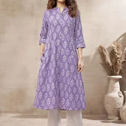 DRESOUL Floral Printed Kantha Work Detailed Pure Cotton A-Line Kurta-picture-48