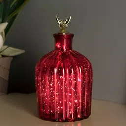 Homesake Red Printed Handcrafted Flat Base Bottle Lamp-56