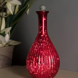 Homesake Red Printed Handcrafted Ovoid Bottle Table Lamp-41