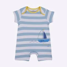 Striped Cotton Romper with Embroidery-image-15