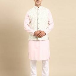 Men Floral Woven Nehru Jacket with Mandarin Collar-picture-19