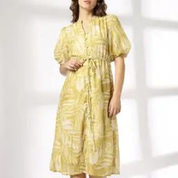 Women Leaf Print A-Line Dress-image-0