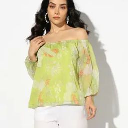 Printed Chiffon Lurex Off-Shoulder Top-image-72