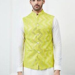 Men Slim Fit Sequins Embroidered Nehru Jacket-12