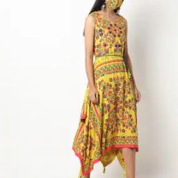 Floral Print A-line Dress with Handkerchief Hem-image-42