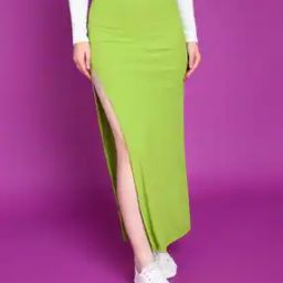 Women Ribbed Slit Skirts-22