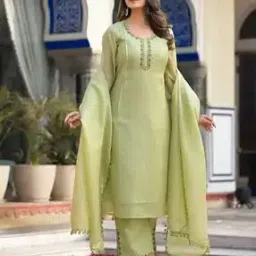 Women Embroidered Straight Kurta with Pants & Dupatta-image-68