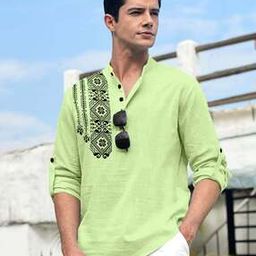 Men Mandarin Collar Printed Short Kurta-image-81