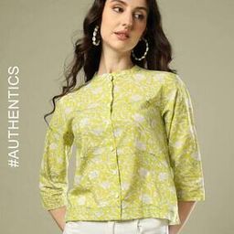 Handblock Print Collared Cotton Top-image-6