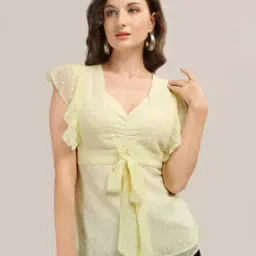 V-Neck Top with Ruffle Sleeves-picture-19