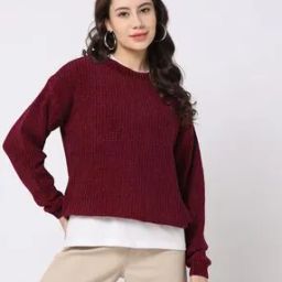 Women Knitted Relaxed Fit Pullover-22