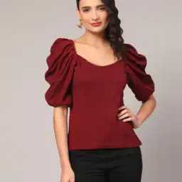 V-Neck Top with Puff Sleeves-image-18
