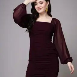 Women Bodycon Dress with Bishop-Sleeves-image-9