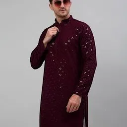 Men Embroidered Regular Fit Long Kurta-image-81