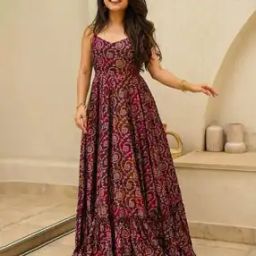 Women Floral Print Gown Dress-image-77
