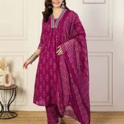 Women Floral Print Straight Kurta Set-image-88