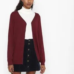 V-neck Cardigan with Full Sleeves-image-1