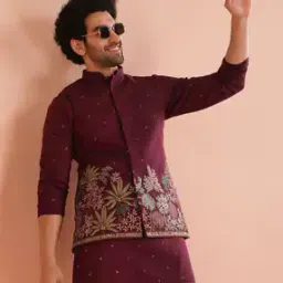 Men Embroidered Regular Fit Nehru Jacket-15