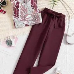 Girls Tropical Print Top & Pants with Belt -image-66