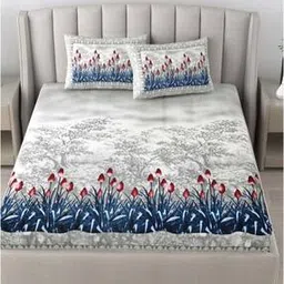 180 TC Floral Print Double Bedsheets with Pillow Covers-image-85