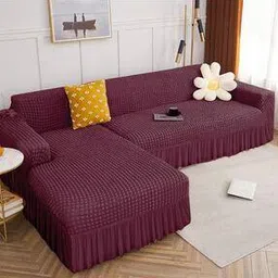 2-Piece 280 GSM Checked 3-Seater L-Shaped Sofa Cover-45