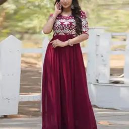 Women Embroidered Gown Dress with Round Neck-image-97