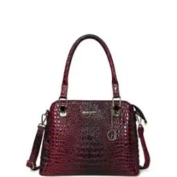 Women Croc-Embossed Satchel Bag with Detachable Strap-image-1