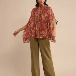 Loose Fit Botanical Print Chanderi Kurti with Inner-image-25