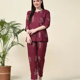 Women Floral Print Top & Pyjamas Nightwear Set-image-24