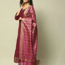 Women Embroidered A-Line Dress with Dupatta-image-34