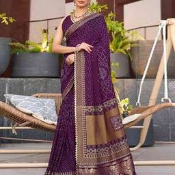 Women Bandhani Foil Printed Cotton Silk Saree-image-4