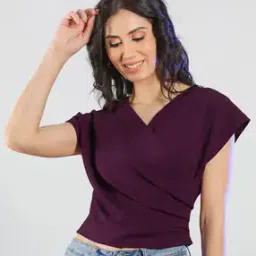 V-Neck Blouson Top with Cap Sleeves-picture-23