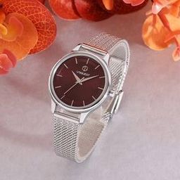 Wine Dial Analogue Fashion Watch with Mesh Strap for Women-image-38