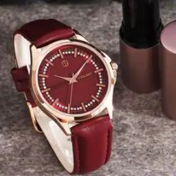 Wine Dial Analogue Fashion Watch with Leather Strap For Women-image-64