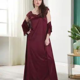 Women Dyed Satin Lycra Printed Nighty-12
