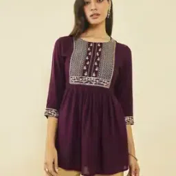 Embroidererd Round-Neck Flared Tunic-image-55