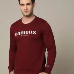 Men Typographic Print Slim Fit Crew-Neck Sweatshirt-3