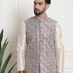 Floral Woven Nehru Jacket-42