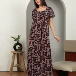 Women Geometric Print Nightie with Short Sleeves-8
