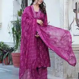 Women Ikat Print Straight Kurta Set with Dupatta-picture-8