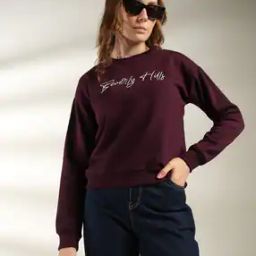 Women Typographic Print Crop Fit Round-Neck Sweatshirt-picture-27