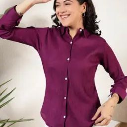 Women Regular Fit Shirt with Spread Collar-image-45