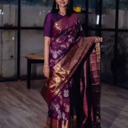 Women Kanjivaram Silk Saree with Contrast Border-image-73