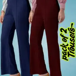 Women Pack of 2 Straight Fit Flat-Front Trousers -image-11