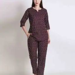 Women Micro-Print Top & Pyjamas Set-30