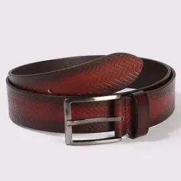 Men Chevron Patterned Leather Belt-image-2