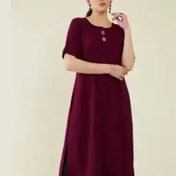 Round-Neck Straight Kurta with Roll-Up Sleeves-image-6