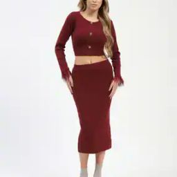 Women Ribbed Crop Top & Skirt Co-Ord Set-image-19